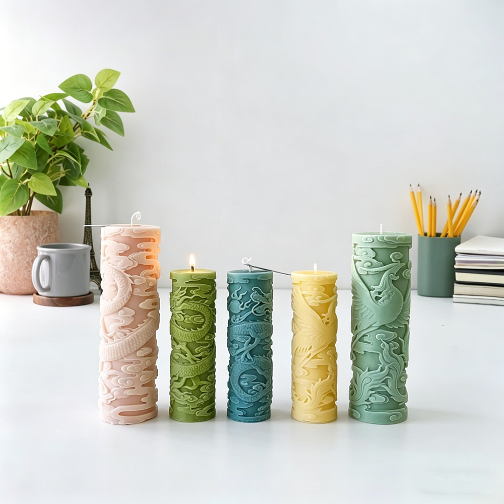 Candle Supplies Phoenix - ドラゴンフェニックスエンボスシリンダーキャンドルシリコーンキャンドルモールドアナグリフ石膏モールドキャンドル作成用品