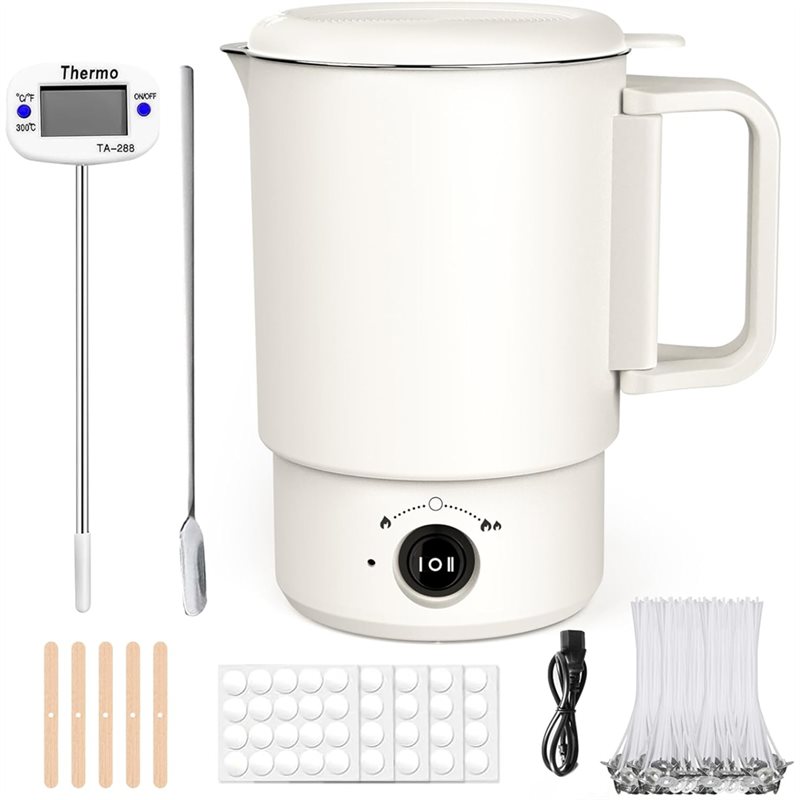 Candle Making Supplies Uk - A47U 電気ワックス溶解ポットキット 温度計付き 800ML ワックスメルター キャンドル作り用、初心者向けDIY作成用品