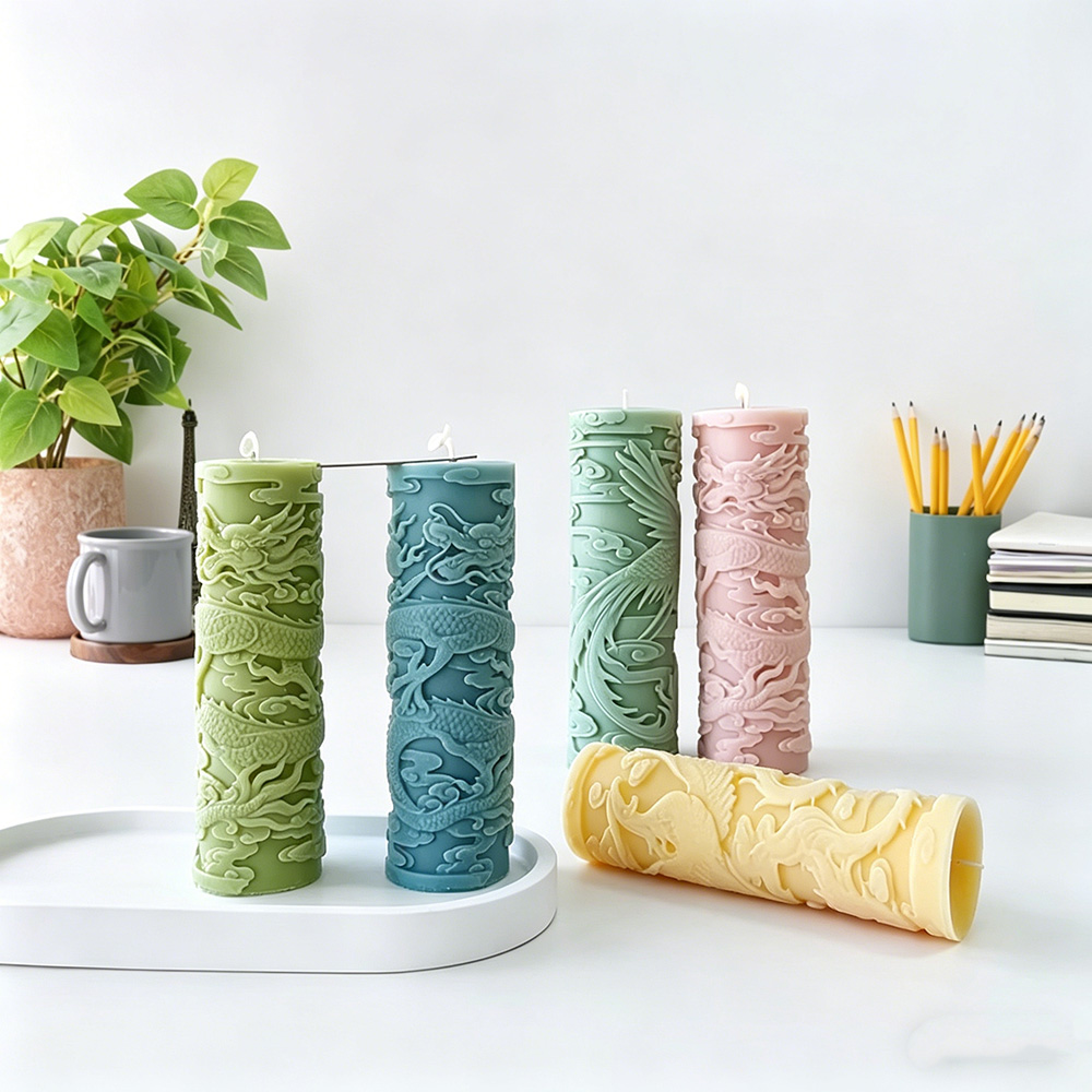 ドラゴンフェニックスエンボスシリンダーキャンドルシリコーンキ - Candle Supplies Phoenix のレビューと価格